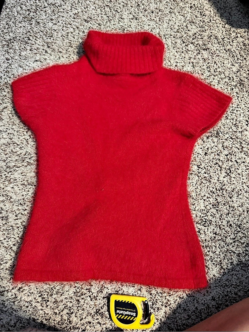 Vintage Airport Red Short-Sleeve Angora Turtleneck Sweater Small
